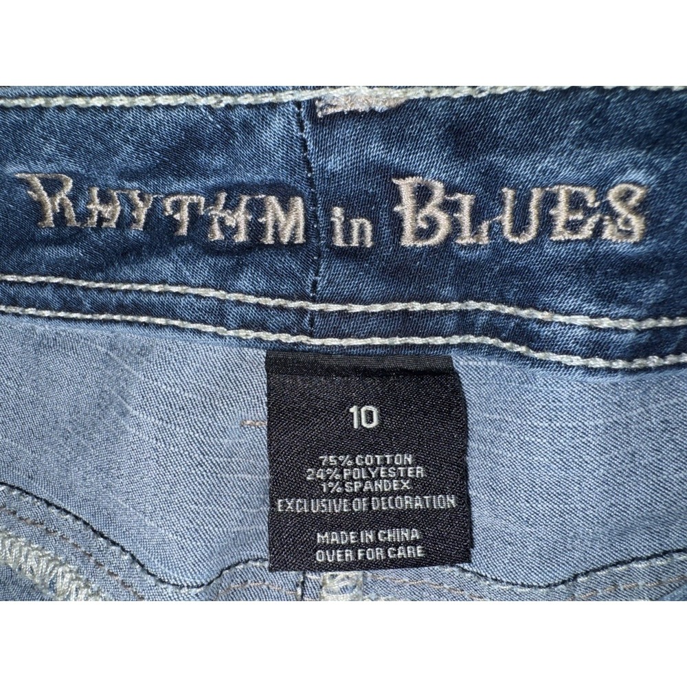 Rhythm‎ In Blues Cutoff Capri Jeans Sz 10 Mid Rise Stretch Med Wash Thick Stitch - Picture 16 of 16